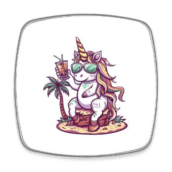 Einhorn Sommer Urlaub - Viereckiger Kühlschrankmagnet - Weiß - Vorne