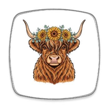 Vache avec une couronne de tournesol - Magnet carré - blanc - Devant
