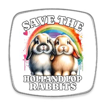 Le Bélier Nain Lapin sauve Holland Lop Lapin - Magnet carré - blanc - Devant