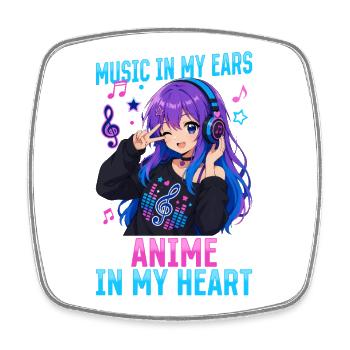Anime et musique Chibi - Magnet carré - blanc - Devant