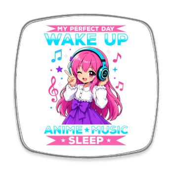 Anime et musique Chibi - Magnet carré - blanc - Devant
