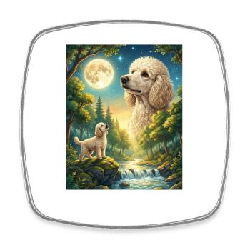 Howling to the Moon Meme Hund Pudel - Viereckiger Kühlschrankmagnet - Weiß - Vorne