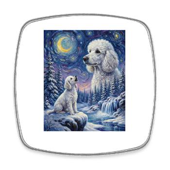 Howling to the Moon Meme Hund Pudel - Viereckiger Kühlschrankmagnet - Weiß - Vorne