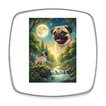 Howling to the Moon Meme Hund Mops - Viereckiger Kühlschrankmagnet - Weiß - Vorne