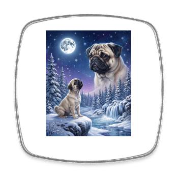 Hurlant à la Lune, chien meme Carlin - Magnet carré - blanc - Devant