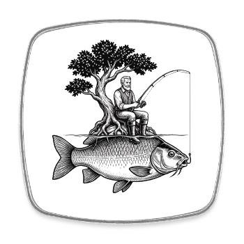 Pêcheur pêchant un poisson sur un arbre, le monde accroché - Magnet carré - blanc - Devant