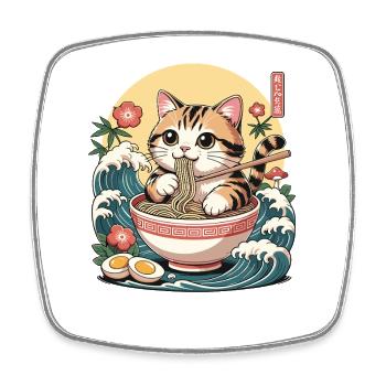 Ramen Neko süße Katze frisst Nudeln Kawaii Wellen - Viereckiger Kühlschrankmagnet - Weiß - Vorne