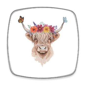 Flower Crown Highland Cattle Illustration - Square fridge magnet - white - Front