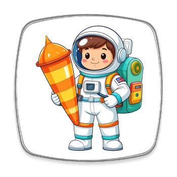 Astronaut mit Schultüte zur Einschulung – Kawaii - Viereckiger Kühlschrankmagnet - Weiß - Vorne