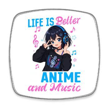 Anime et musique Chibi - Magnet carré - blanc - Devant