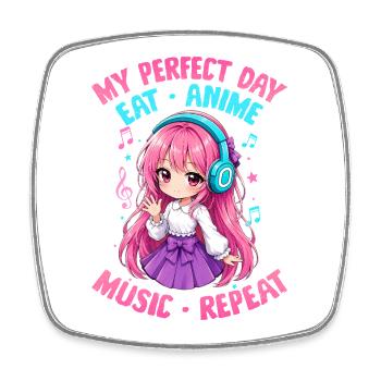 Anime et musique Chibi - Magnet carré - blanc - Devant