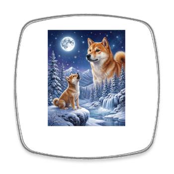 Hurler à la Lune Chien Mème Shiba Inu - Magnet carré - blanc - Devant