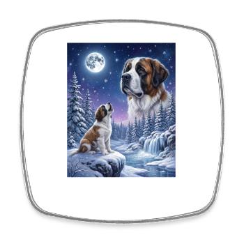 Howling to the Moon Meme Hund Bernhardiner - Viereckiger Kühlschrankmagnet - Weiß - Vorne