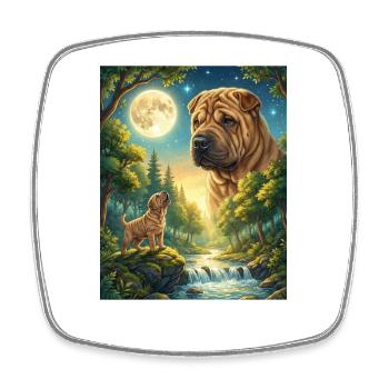 Hurlant vers la Lune Mème Chien Shar Pei - Magnet carré - blanc - Devant