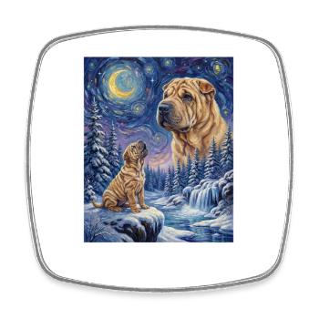 Hurlant vers la Lune Mème Chien Shar Pei - Magnet carré - blanc - Devant