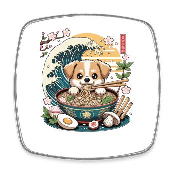 Ramen Puppy In Noodle Bowl Kawaii Wave Sunset - Square fridge magnet - white - Front