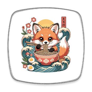 Ramen Fox Kawaii Noodles Anime Ocean Sunrise - Square fridge magnet - white - Front
