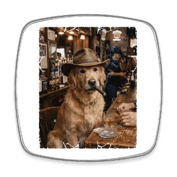 Cowboy Dog Zigarrenbar Golden Retriever - Viereckiger Kühlschrankmagnet - Weiß - Vorne