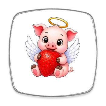Cochon mignon en fermier aux fraises dessiné animé - Magnet carré - blanc - Devant