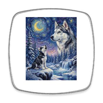 Hurlant vers le Mème de la Lune Siberian Husky - Magnet carré - blanc - Devant