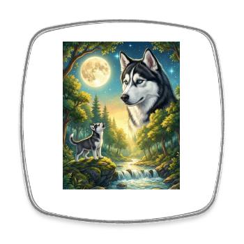 Hurlant vers le Mème de la Lune Siberian Husky - Magnet carré - blanc - Devant