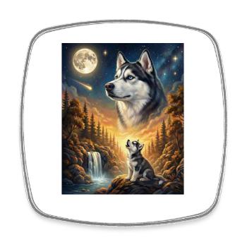 Hurlant vers le Mème de la Lune Siberian Husky - Magnet carré - blanc - Devant