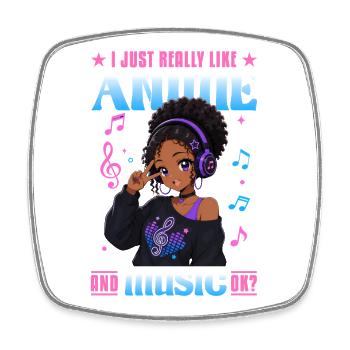 Anime and Music Chibi Black Girl - Square fridge magnet - white - Front