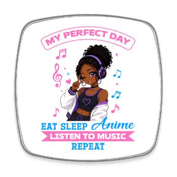 Anime and Music Chibi Black Girl - Square fridge magnet - white - Front