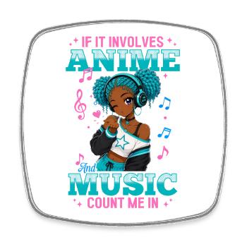 Anime and Music Chibi Black Girl - Square fridge magnet - white - Front