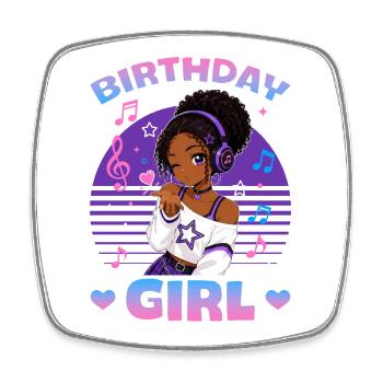 Anime and Music Birthday Chibi Black Girl - Square fridge magnet - white - Front