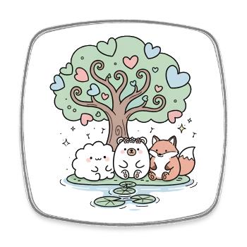 Animaux mignons sous l’arbre au cœur d’amour - Magnet carré - blanc - Devant