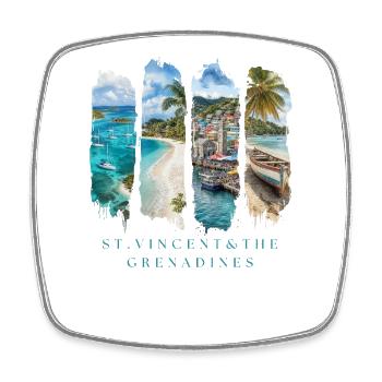 St Vincent Travel – Caribbean Beach & Ocean - Square fridge magnet - white - Front