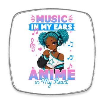 Anime and Music Chibi Black Girl - Square fridge magnet - white - Front