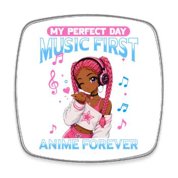 Anime and Music Chibi Black Girl - Square fridge magnet - white - Front
