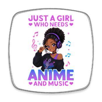 Anime and Music Chibi Black Girl - Square fridge magnet - white - Front