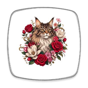 Chat fleuri dans le jardin de roses - Magnet carré - blanc - Devant