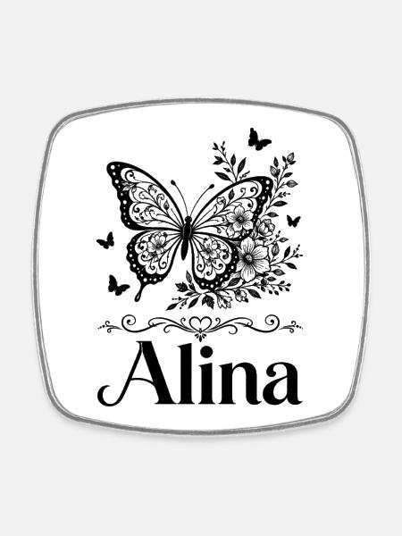 Alina Name Butterfly Flowers Gift - Square fridge magnet - white