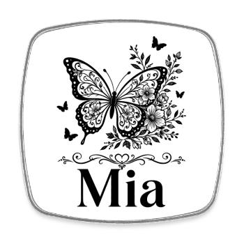 Prénom de Mia Cadeau floral papillon - Magnet carré - blanc - Devant