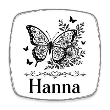 Hanna Vorname Schmetterling Blumen Geschenk - Viereckiger Kühlschrankmagnet - Weiß - Vorne