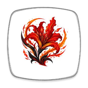 Flame Blossom – Fiery Blossom Art - Square fridge magnet - white - Front
