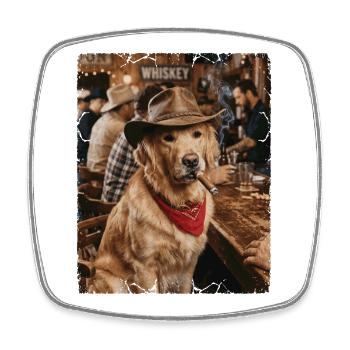 Cowboy Dog Zigarrenbar Golden Retriever - Viereckiger Kühlschrankmagnet - Weiß - Vorne
