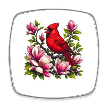 Kardinal auf Magnolien - Viereckiger Kühlschrankmagnet - Weiß - Vorne