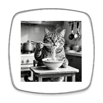 Le chat mange des nouilles ramen - Magnet carré - blanc - Devant