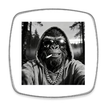 Gorilla raucht Zigarette - Viereckiger Kühlschrankmagnet - Weiß - Vorne