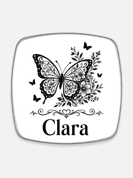 Clara First Name Butterfly Flowers Gift - Square fridge magnet - white