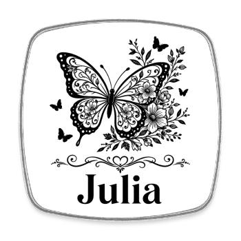 Julia First Name Butterfly Floral Gift - Square fridge magnet - white - Front