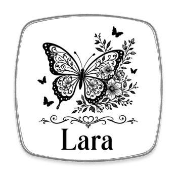 Lara Vorname Schmetterling Blumen Geschenk - Viereckiger Kühlschrankmagnet - Weiß - Vorne
