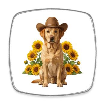 Cowboyhund mit Sonnenblumen - Viereckiger Kühlschrankmagnet - Weiß - Vorne