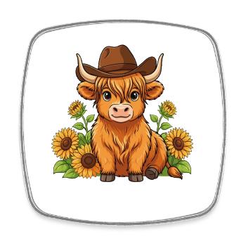 Veau avec un chapeau occidental avec des tournesols - Magnet carré - blanc - Devant