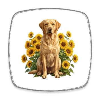 Chien tournesol dans le champ - Magnet carré - blanc - Devant